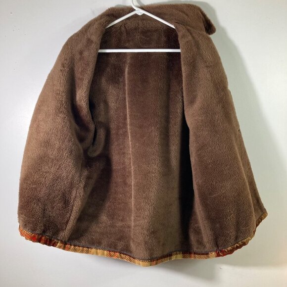 Mens Vintage 70s Plaid Corduroy Faux‎ Fur Jacket Thrashed Brown Red M Flaw - Picture 3 of 12